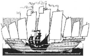 Perbandingan antara kapal jung Cheng Ho ("kapal harta") (1405) dengan kapal "Santa Maria" Colombus, 1492/93.